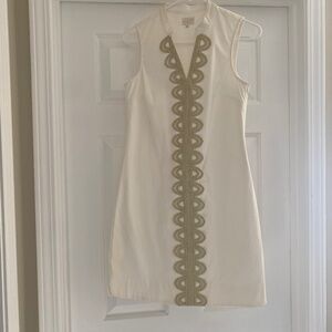 White Cotton Dress with Gold Embellishment